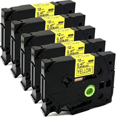 Imagen de Cartucho de cintas colores 12 mm x 8 m, compatible con Brother P Touch TZe y Tz, pack 5 unidades , color Fx631 Flexible Black on Yellow