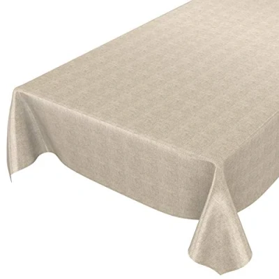 Imagen de ANRO Mantel de Hule (Lavable, Aspecto Lino, 220 x 140 cm), Color Beige, Cloruro polivinilo (PVC), 140cm Schnittkante