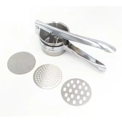 Imagen de Prensador de patatas acero inoxidable grado alimenticio con 3 discos intercambiables, multifunción, para puré, frutas y verduras, alimentos bebés