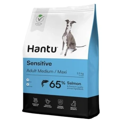 Imagen de Hantu Pienso de Salmón para Perros Medianos y Grandes 65% Sin Gluten Apoyo a la Salud Articular Promueve Vitalidad Hipoalergénico (2.5 Kg.)