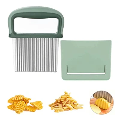 Imagen de Neoreser Cuchillo de papas fritas, cortador olas verduras, patatas fritas acero inoxidable, herramienta ensaladas (Verde)