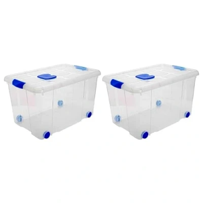 Imagen de AC Pack de 2 Cajas ordenación plástico Transparente N.º 4. Contenedor para almacenar Juguetes, Libros, Ropa, Mantas. Capacidad 55 litros. Dimensiones Aprox.: 59 x 40,5 35,7 cm