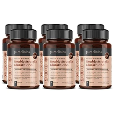 Imagen de Double Strength glutathione 1000mg x 360 tablets (60 per bottle, 6 bottles). With 500mg Glutathione, 300mg ALA, and 200mg Vitamin C tablet. 200% stronger than regular tablets. SKU: GLU3x6