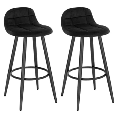 Imagen de WOLTU 2x Taburetes Altos de Cocina, Bar con Respaldo y Reposapiés, Asiento Tapizado en Terciopelo, Sillas Patas Metálicas, Altura 70 cm, Negro BH364sz 2