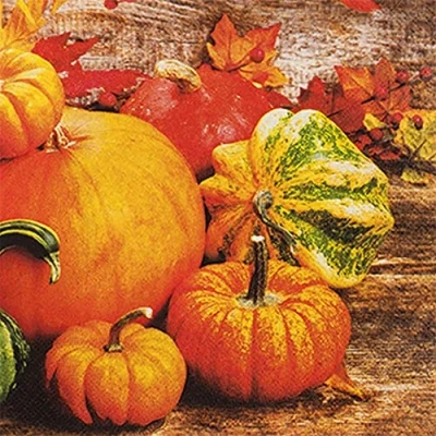 Imagen de 20 servilletas de cóctel pequeñas calabazas rústicas otoño decoración mesa decoupage