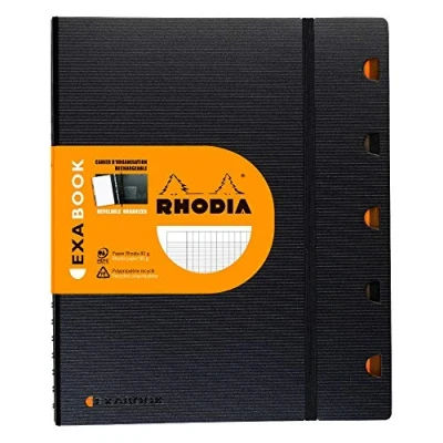 Imagen de RHODIA 132151C Cahier d’Organisation Rechargeable Exabook Noir A4+Grands Carreaux Seyès 160 pages Détachables Perf. 4 Trous Papier Clairefontaine 90g, Couverture Polypro (Plastique) Rhodiactive