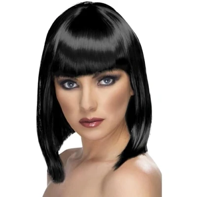 Imagen de Smiffys Peluca glamurosa, negro, corta, despuntada con flequillo