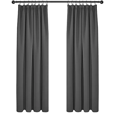 Imagen de Deconovo Cortinas Opacas Fruncidas con Aislamiento Térmico para Sala de Estar Oficina Hotel Ventanas Bolsillos 2 Paneles 117 x 138 cm Gris Oscuro