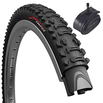 Imagen de Fincci Cubierta MTB 26, Plegable Neumático Bicicleta 26 x 1.95 Pulgadas 60 TPI Camara Schrader Gomma 50 559 para Carretera Bici, Ebike Pack de componentes Ciclismo