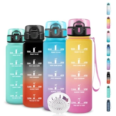 Imagen de Botella Agua, 500ml Agua Niños, Cantimplora con Marca de Tiempo, A Prueba fugas, Fácil Transportar, Filtro, para la Escuela, Oficina, Viajar, Deportes, Bicicleta, Camping