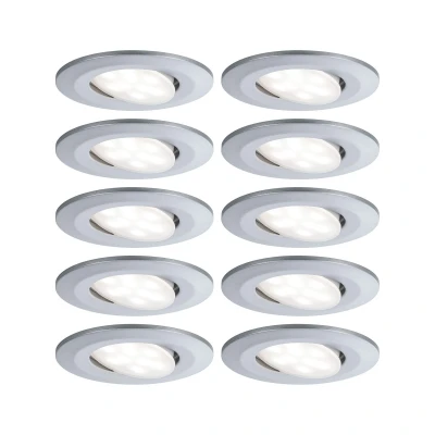 Imagen de Paulmann 99925 Luminaria empotrable LED Calla redonda, set de 10, incl. 10x6,5 W IP65 reg., foco empotrable, cromo mate, luz armario, plástico, 4000 K
