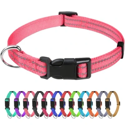 Imagen de TagME Collar Perro Ajustable,Collar Nylon Reflectante,para Caminar Correr Entrenamiento,para Cachorro,Rosa,1.0cm De Ancho