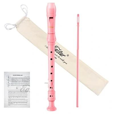 Imagen de Eastar Flauta soprano para niños principiantes, instrumento de digitación alemán C, 3 piezas con kit limpieza, reposapulgar, bolsa algodón, tabla digitación, ERS 21GP, rosa