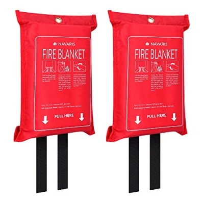Imagen de Navaris 2x Manta ignífuga de emergencia Mantas apaga fuego 1.20 x M apagafuegos para la cocina barbacoa chimenea coche y caravana