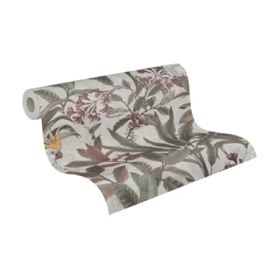 Imagen de A.S. Création Papel pintado no tejido, diseño de selva, color verde, crema y rosa, 397484 10,05 m x 0,53 con aspecto selva para salón Fabricado en Alemania
