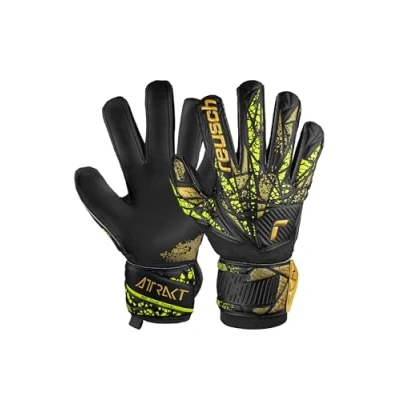 Imagen de Reusch Attrakt Infinity Finger Support Guantes de Portero para Adultos, Ideales césped Artificial, 8, Color Negro, Dorado y Amarillo