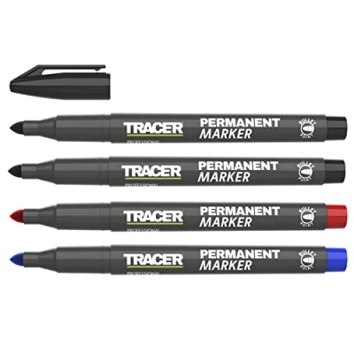 Imagen de Tracer Fine Point Kit de marcadores permanentes para construcción (1 2 mm, uso general con tinta secado rápido), color rojo, azul, negro