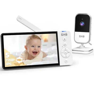 Imagen de GHB Camara Vigilancia Bebe 5&quot; 720P HD 5000mAh Vigilabebes con Pantalla IPS, Visión Nocturna, Comunicación Bidirecciona, Escucha Bebes, Modo de Ahorro Energía, Zoom 4X