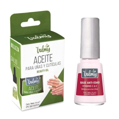 Imagen de VALMY Pack Hidratación Uñas y Cutículas:Base Anti Edad Aceite Acondicionador de Cutícula, Esmaltes Fortalecedoress Endurecedores, Aportan Brillo Protección, 14 ml c/u (2 unidades)