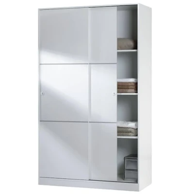 Imagen de Armario de 2 Puertas Correderas, Barra Colgar y Estantes, para Dormitorio, Modelo Top 120, Acabado en Blanco Brillo, Medidas: 120 cm (Largo) x 200 (Alto) 50 (Fondo)