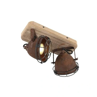 Imagen de QAZQA Plafón industrial óxido madera orientable 2 luces GINA/Acero Alargada Adecuado para LED Max. x 25 Watt