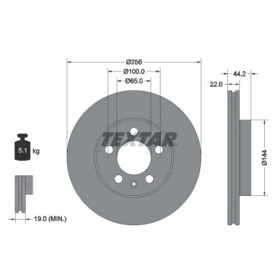 Imagen de TEXTAR 92303803 Disco de freno 256 22 05/06 100 ventilación interna revestido sin cojinete rueda, perno sujeción buje rueda