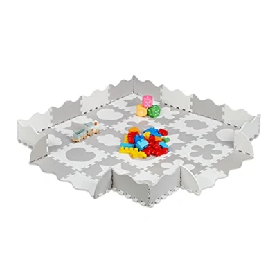 Imagen de Relaxdays Alfombra Puzle 52 Piezas, Goma EVA, Libre de Sustancias Nocivas, 1,4m², Suelo Juego, Niños, Bebés, Gris/Blanco, Set 16