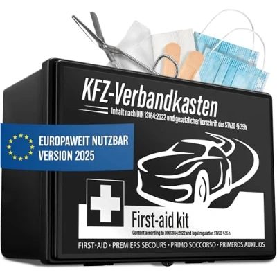Imagen de HELDENWERK Botiquín de primeros auxilios para coche 2024 uso en toda Europa y probado (conforme a la normativa alemana StVO), kit certificado DIN 13164