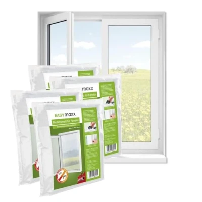 Imagen de EASYmaxx Mosquitera para ventana, montaje sin agujeros, protección contra insectos cortable, hasta 130 x 150 cm, mosquitos, cinta autoadhesiva [4 unidades]