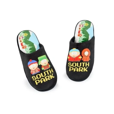 Imagen de South Park Zapatillas para Hombre Mules Negras Adultos con Impresión en Pixel de Cartman, Kenny, Stan y Kyle Toda la Suela Casa Dibujos Cómicos