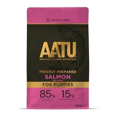 Imagen de AATU 80/20 Comida Seca para Cachorros, Salmón, Receta libre de cereales, Sin ingredientes artificiales, Ayuda a promover una digestión saludable, 5 kg