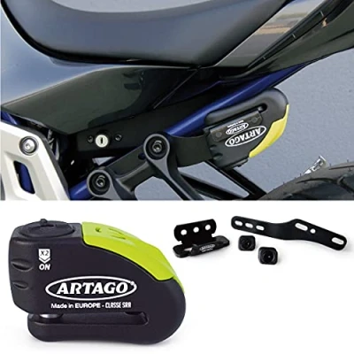 Imagen de Artago 30X2 Pack Candado Antirrobo Disco con Alarma 120db Alta Seguridad + Soporte para Yamaha MT 07 y Tracer 700, Homologado SRA Sold Secure Gold