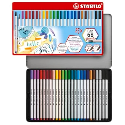 Imagen de Rotulador punta de pincel STABILO Pen 68 brush Estuche metal con 25 colores