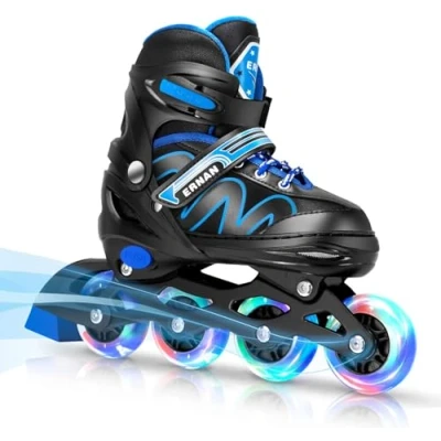 Imagen de ERNAN Patines en línea Ajustables para Niños y niñas con Ruedas de iluminación, Principiantes Jóvenes Grandes Exteriores e Interiores. (Blue, S)