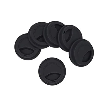 Imagen de NanTun Tapa de silicona a prueba derrames, tapas reutilizables para tazas café, 6 unidades, color negro