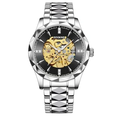 Imagen de JewelryWe Reloj Mecánicos Automáticos Hombre: Relojes Resistente al Agua Redondo para Caballero Puntero Luminoso Correa de Acero Inoxidable Extraíble Plata Ocio Negocios Regalos