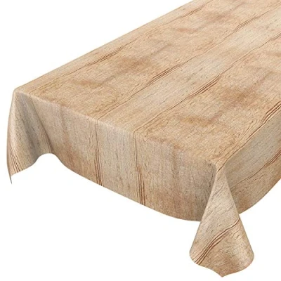 Imagen de ANRO Mantel de hule lavable con un trapo, diseño entablado, color beis marrón, 160 x 140 cm