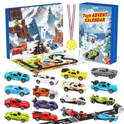 Imagen de Calendario Adviento, Christmas Advent Calendar con 16 Juguetes para Autos, Mapa y 6 Personajes de Dibujos Animados, Adviento Niños (Calendario 2022)