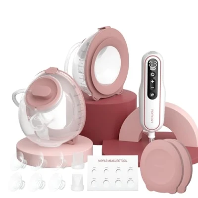 Imagen de Momcozy Sacaleches Eléctrico V2 Pro Portátil y Ultraligero: Diseño Manos Libres con Brida DoubleFit Mejorada 3 Modos, 9 Niveles Bomba Silenciosa Antifugas Tallas 17/19/21/24mm