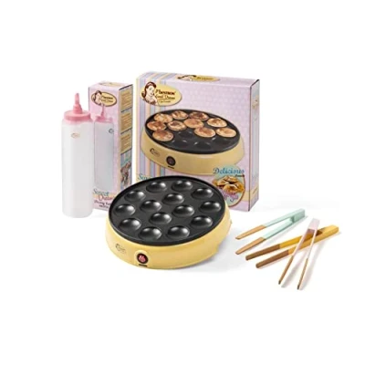 Imagen de Bestron Poffertjesmaker Juego de 3 pinzas para servir (botella masa y servir, ideal Navidad, Pascua o cumpleaños infantiles, diseño retro, 800 W), color amarillo rosa