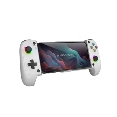 Imagen de MARSGAMING MGPX, Gamepad Bluetooth 5.0 2en1, RGB Neon, Vibración Dual y Función Turbo, Soporte Smartphone Hasta 6.8&quot;, Mando Multifunción Compatilidad PC, Android, iOS Consolas, USB C Funda, Blanco