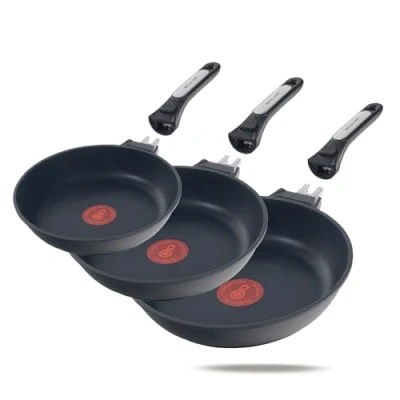 Imagen de ECODE® Sartenes 20/24/28 cm con 3 Mango Extraible, Antiadherentes y Indicador de Temperatura Óptima Aptas para Horno, Lavavajillas Todas las Cocinas Aluminio Fundido Inoxidable (20 + 24 28 cm)