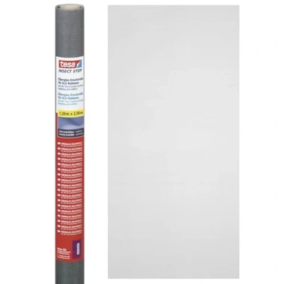 Imagen de tesa® Insect Stop Rollo de Recambio para Mosquitera Fibra Vidrio Malla Ajustable Resistente a los rayos UV 120 cm x 250 Gris