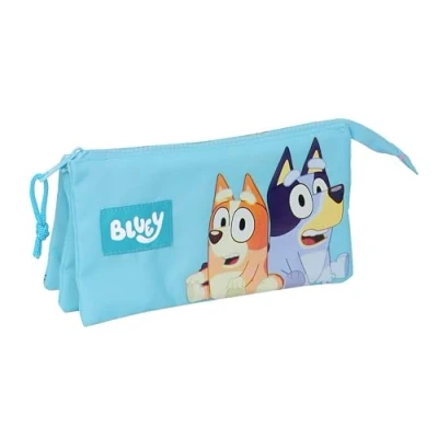 Imagen de Safta BLUEY Portatodo Triple, Estuche Infantil, Niño, Ideal para Niños en Edad Escolar, Cómodo y Versátil, Calidad Resistencia, 22x3x12 cm, Color Celeste