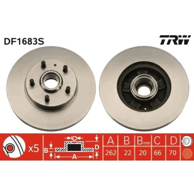 Imagen de TRW DF1683S Disco de freno 262 22 5 108 ventilado barnizado VOLVO: 740 Familiar, Berlina