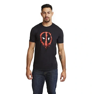 Imagen de Marvel Deadpool Paint Logo Camiseta, Negro, XXL para Hombre