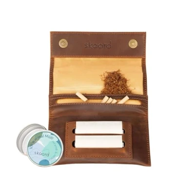 Imagen de skaard Bolsa para Tabaco de Cuero Liar, Papel y filtros marrón