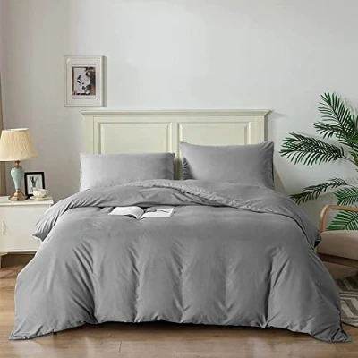 Imagen de Good Nite Juego de Funda edredón, sábanas Suave con 2 Fundas Almohada, fácil Cuidado y Esponjoso, Color Gris Claro, Individual 135 x 200 cm