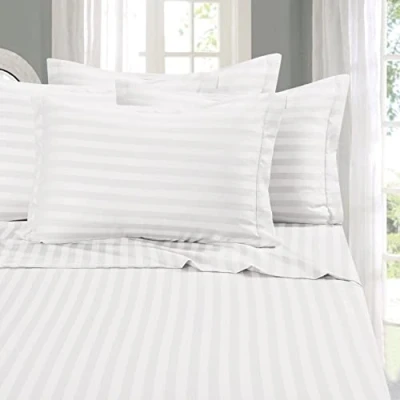 Imagen de Elegant Comfort Suave y Acogedor. 1500 Hilos Juego de sábanas 6 Piezas Damasco a Rayas Calidad egipcia, Resistente Las Arrugas, Microfibra, Blanco, Completo,