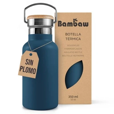 Imagen de Bambaw Botella térmica 350 ml, agua Azul oscuro, acero inoxidable niños de deportiva, sin BPA índigo